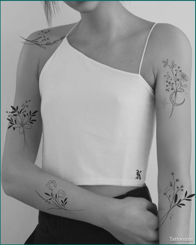 female patchwork sleeve tattoo