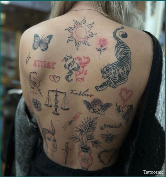 female patchwork tattoos