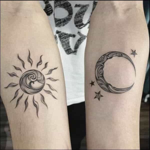 Sun and moon matching tattoos