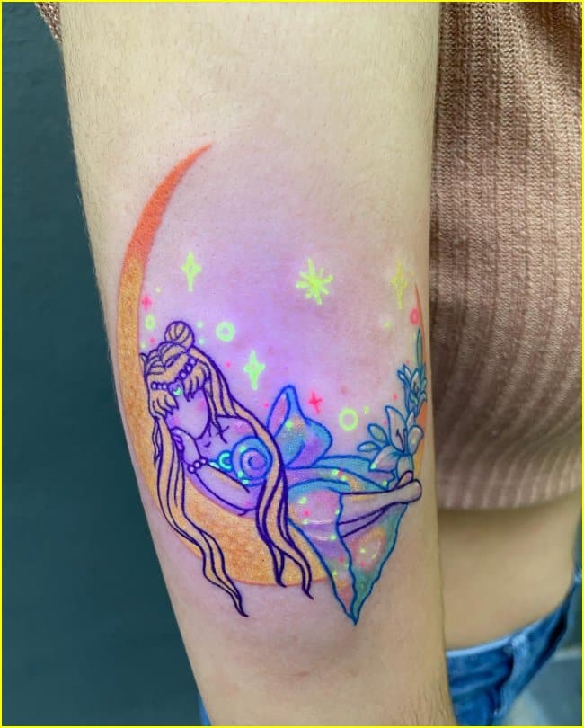 moon and angel uv tattoo ink ideas