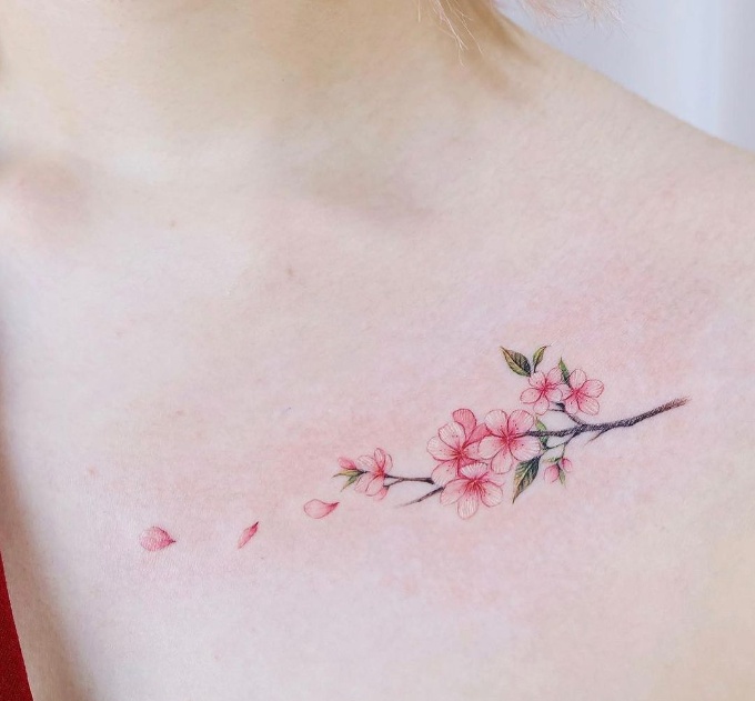 cherry blossom tattoo on collar bone