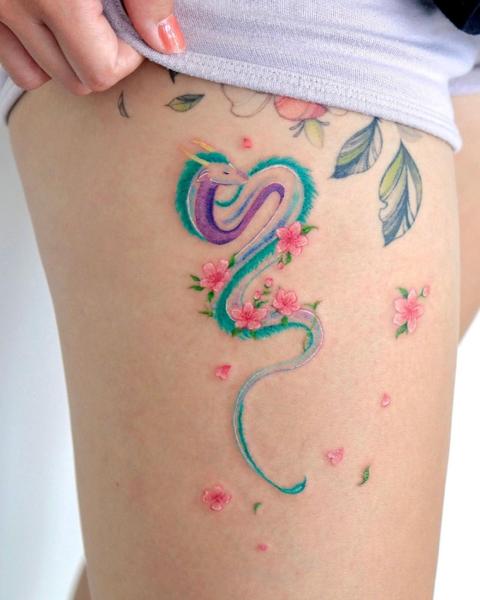 cherry blossom dragon tattoo