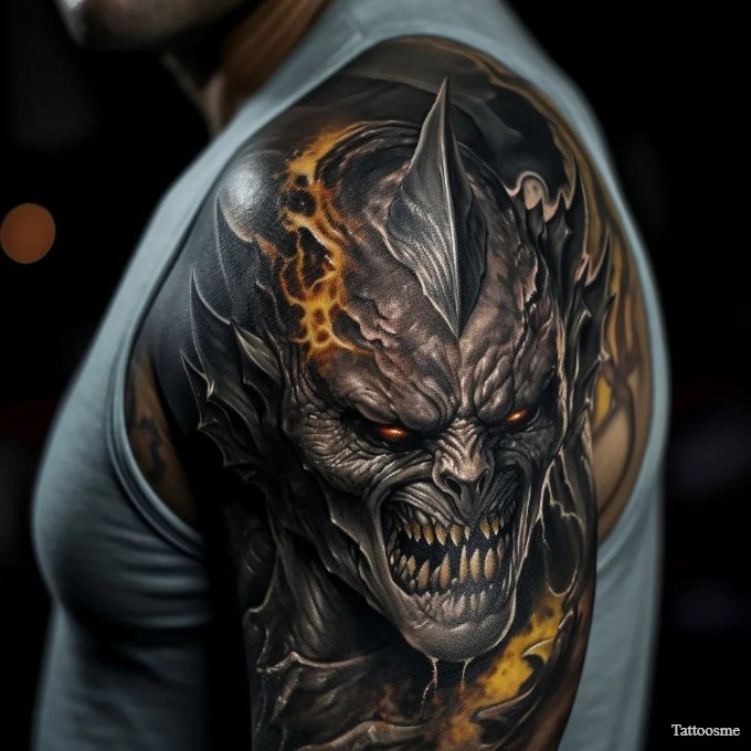 devil half sleeve tattoo 
