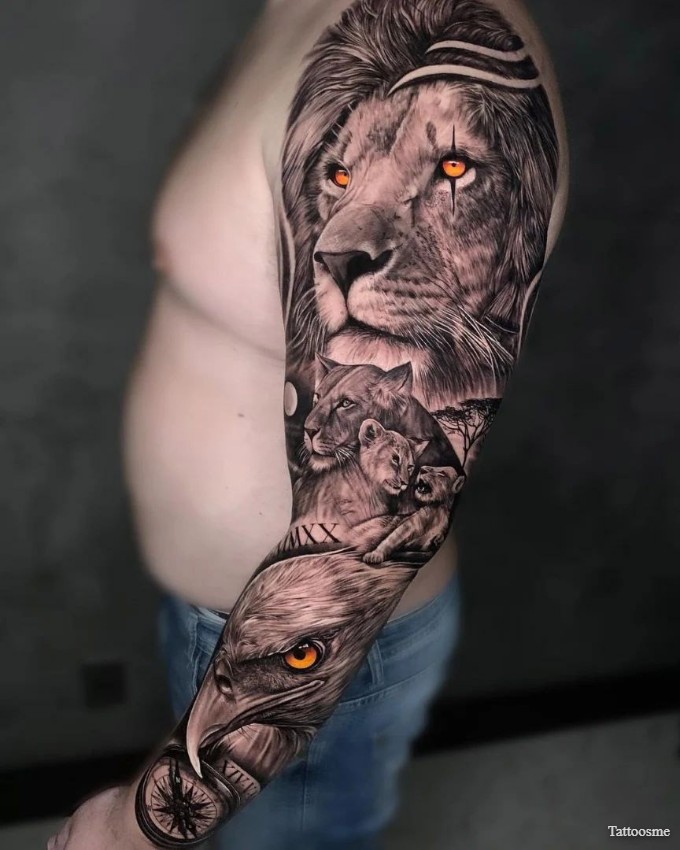 half sleeve lion tattoos 