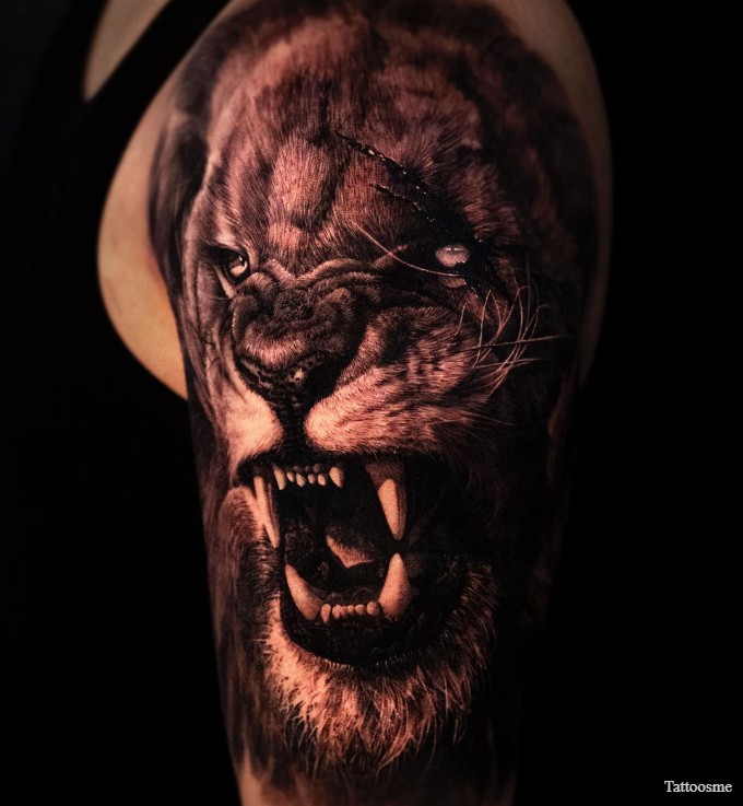 lion half sleeve tattoo 