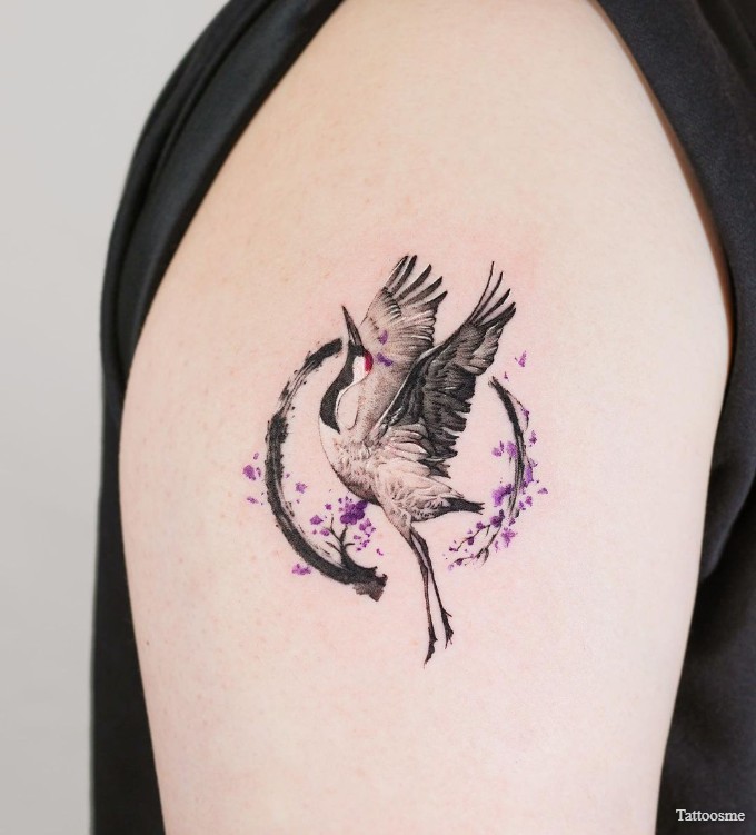 crane half sleeve tattoo 