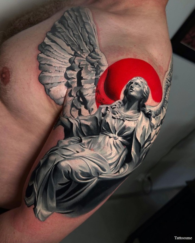 Amazing Man Left Half Sleeve Fallen Angel Tattoo