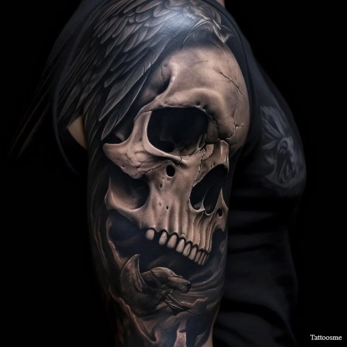 skull half sleeve tattoo 