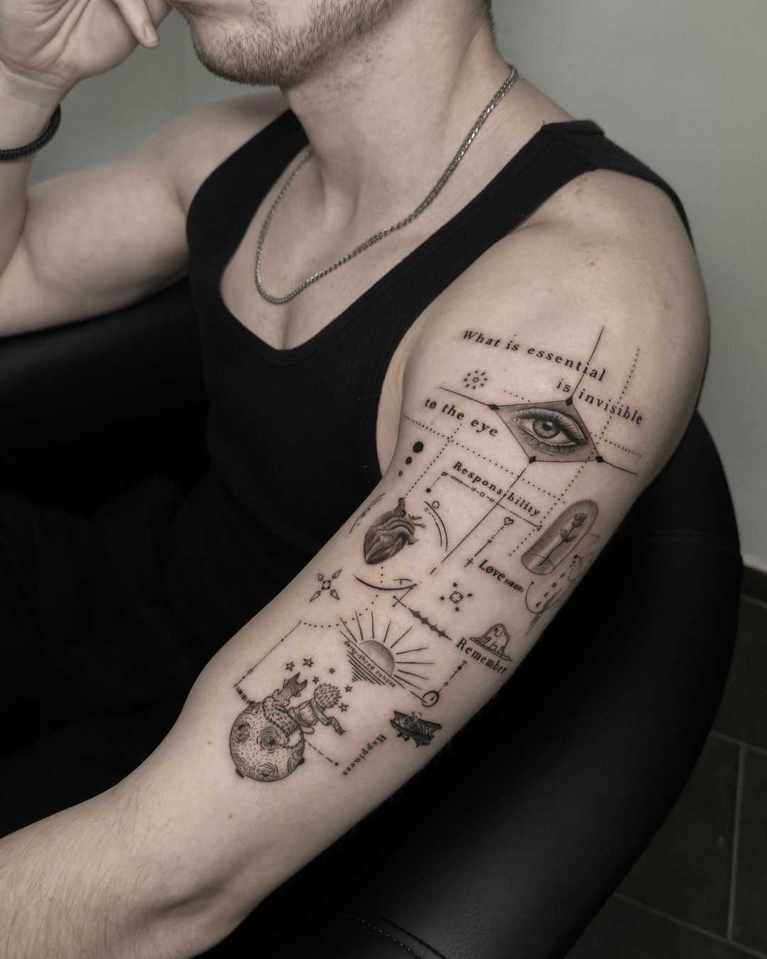geometric half sleeve tattoo