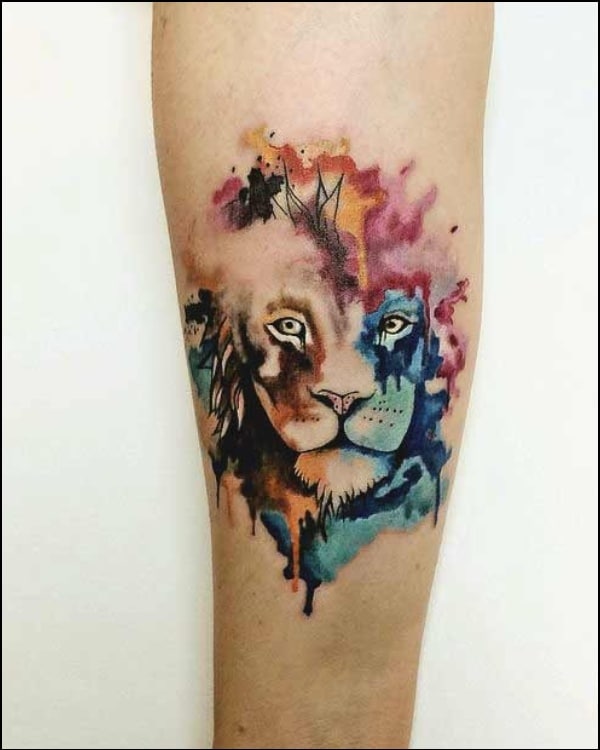 watercolor lion face tattoos