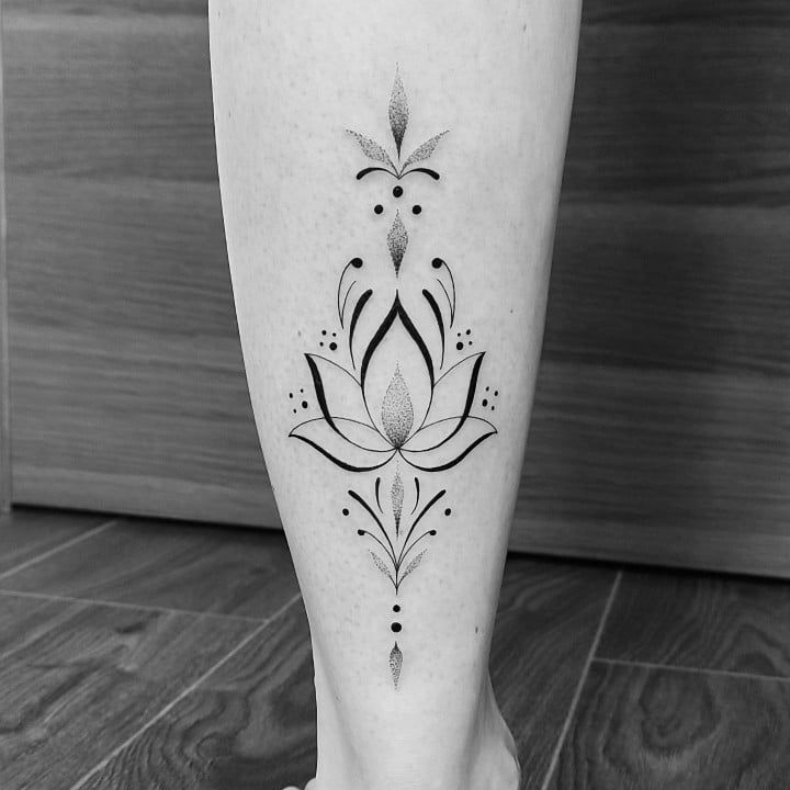lotus flower leg tattoo