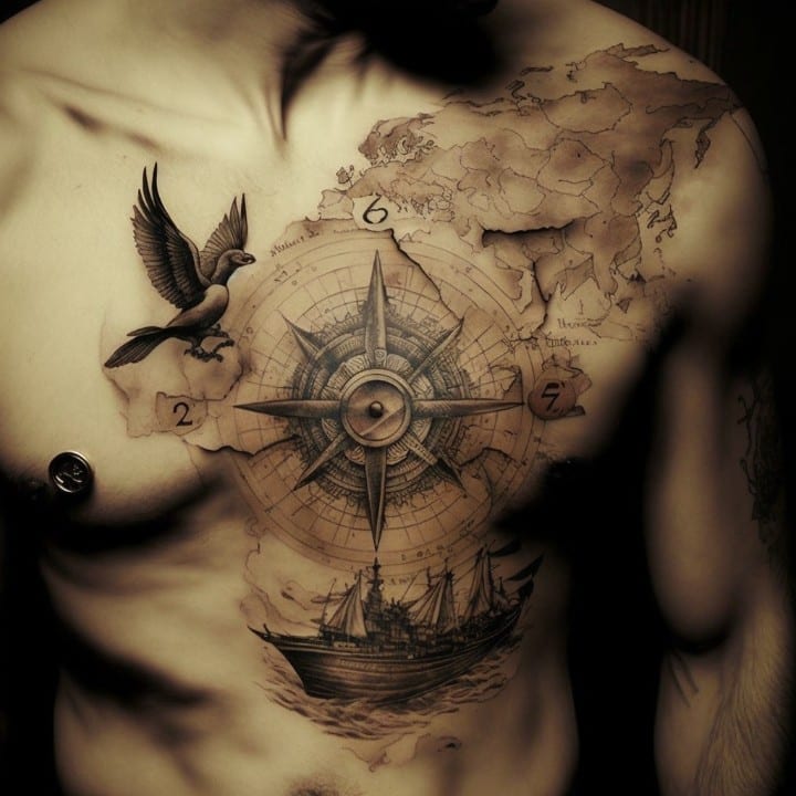 compass tattoo on chest