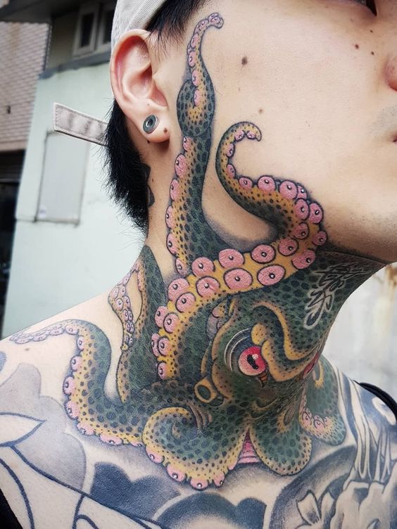 octopus neck tattoo