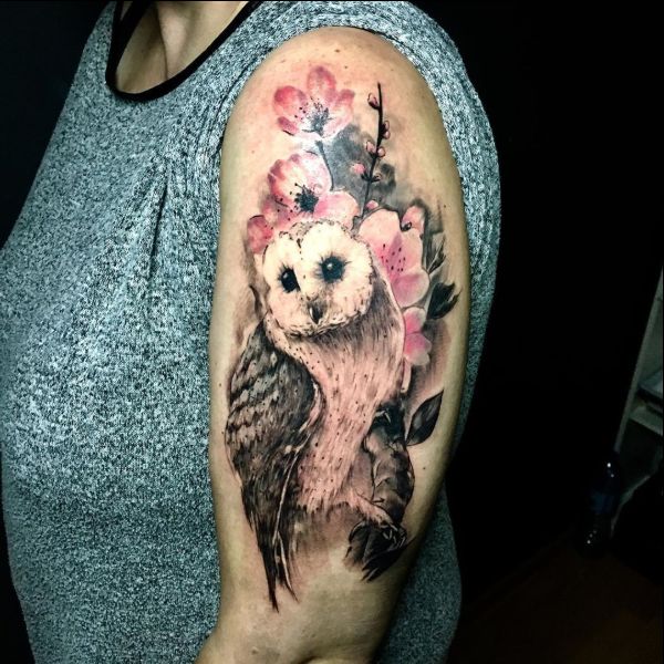 watercolor owl tattoo