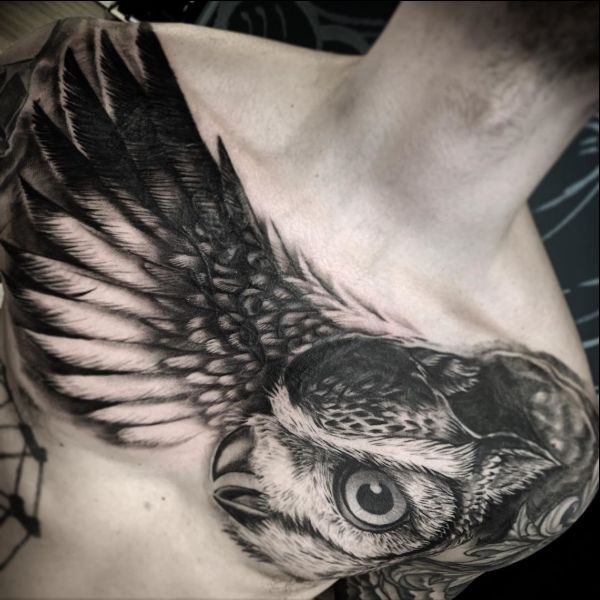 Best owl chest tattoos for men