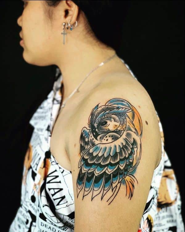 owl shoulder tattoo
