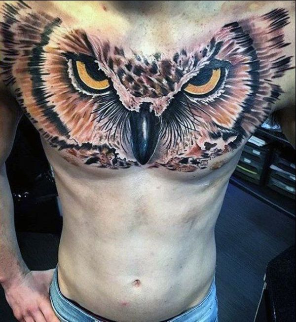 owl chest tattoos