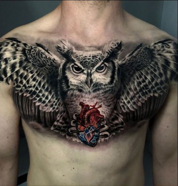 owl chest tattoo designs for men