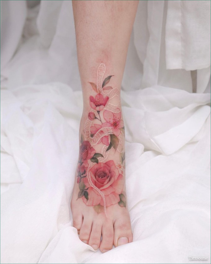 rose and snake foot tattoo