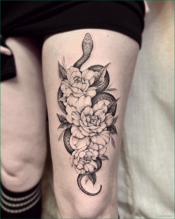 snake and flower tattoo