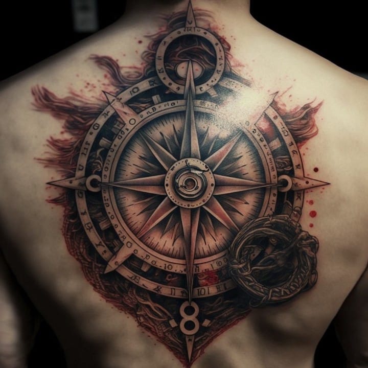 nautical star tattoo on back for men