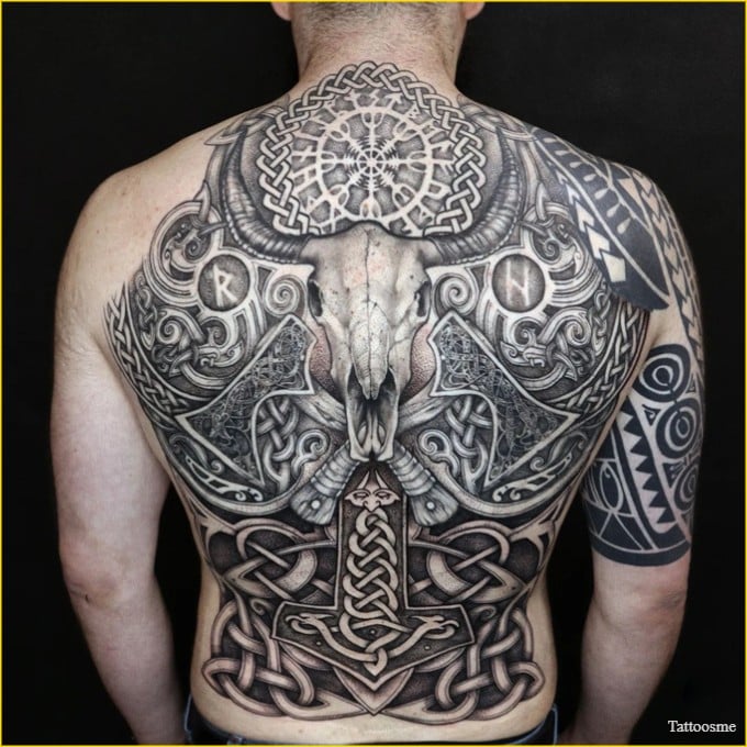 viking back tattoo