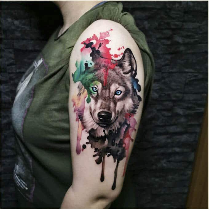 best wolf watercolor tattoo